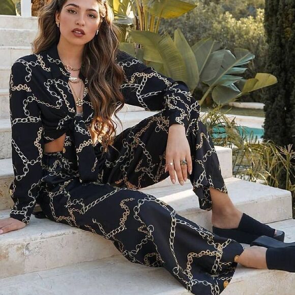 MANGO Wide Leg Pants Printed Chains New - Picture 2 of 5